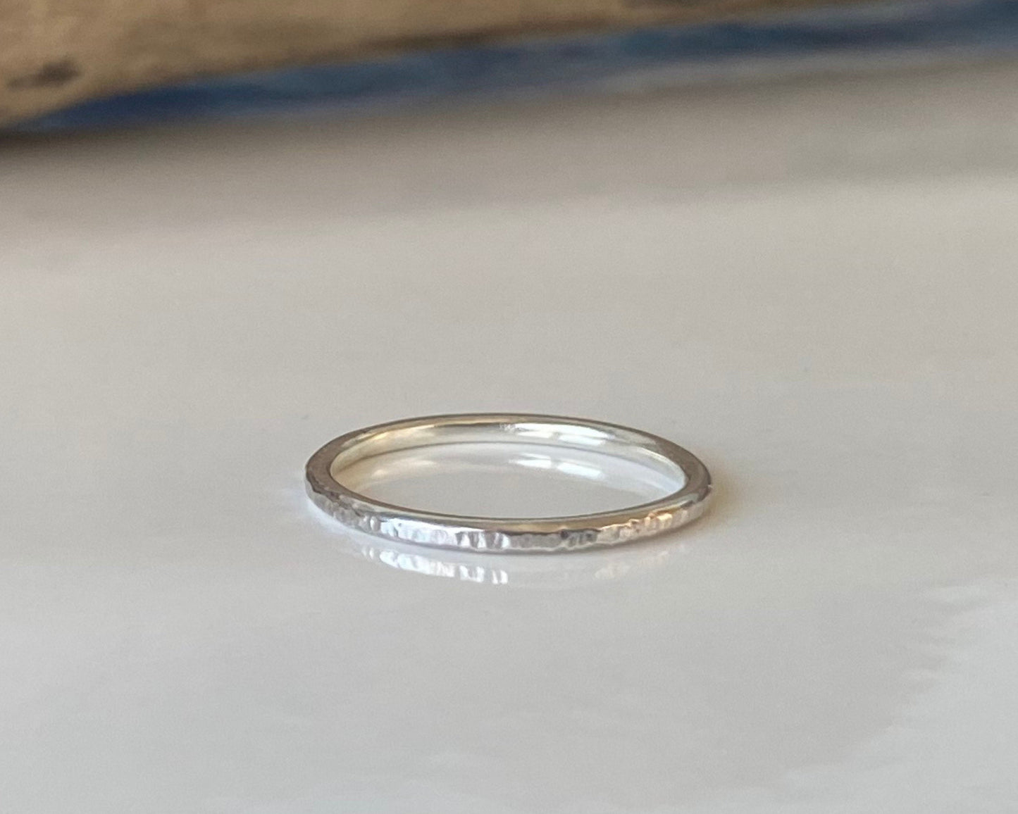 Set of three Shiny 1.8mm 925 Sterling Silver Stacking Rings, Ripple Hammered Effect Minimalist Ring Band, Handmade Stacking Ring