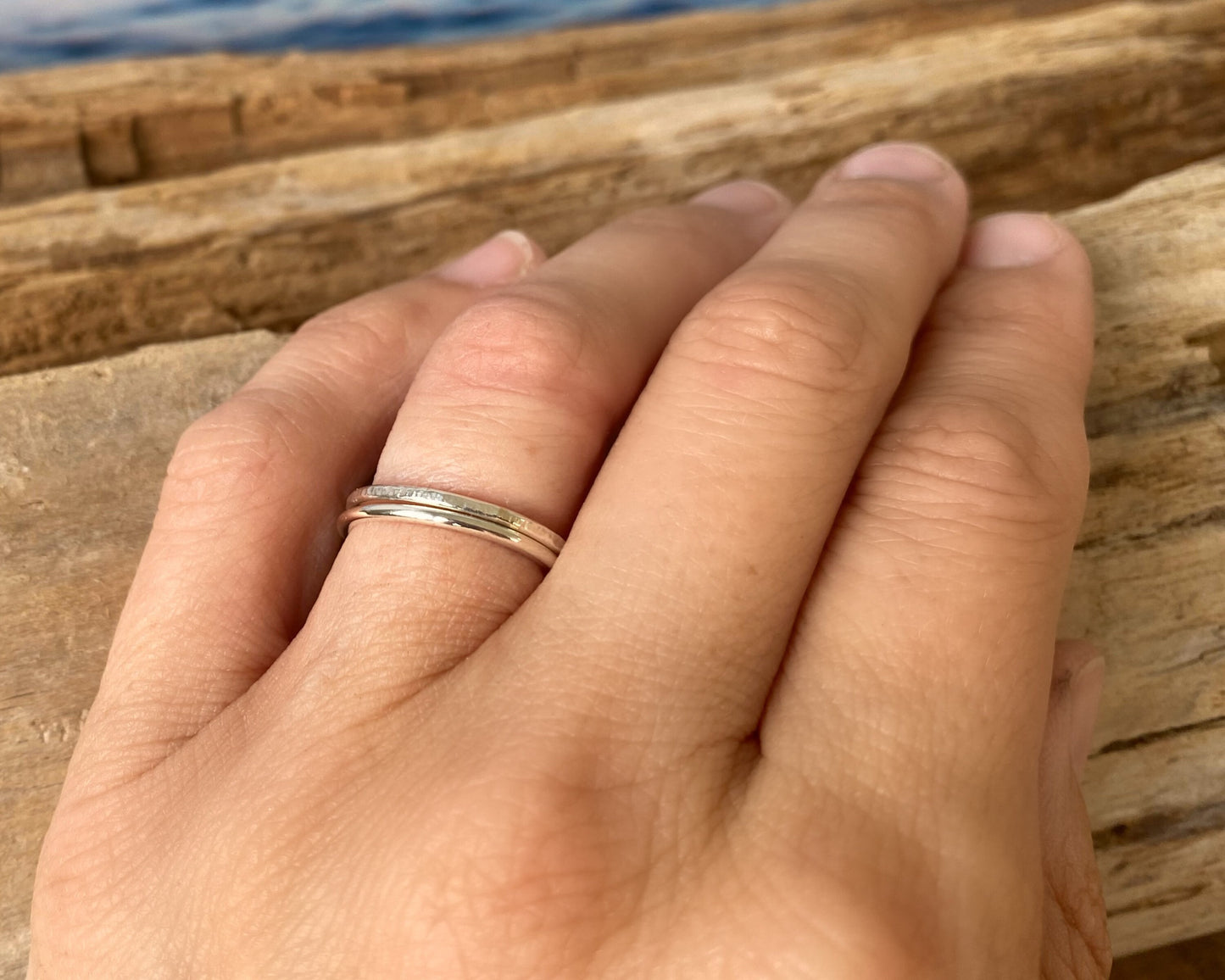 Simple Stacking Ring Set, 925 Sterling Silver 1.8mm Ring, Minimalist Ring Set, Hammered Ring, Shiny Ring, Handmade Ring Band