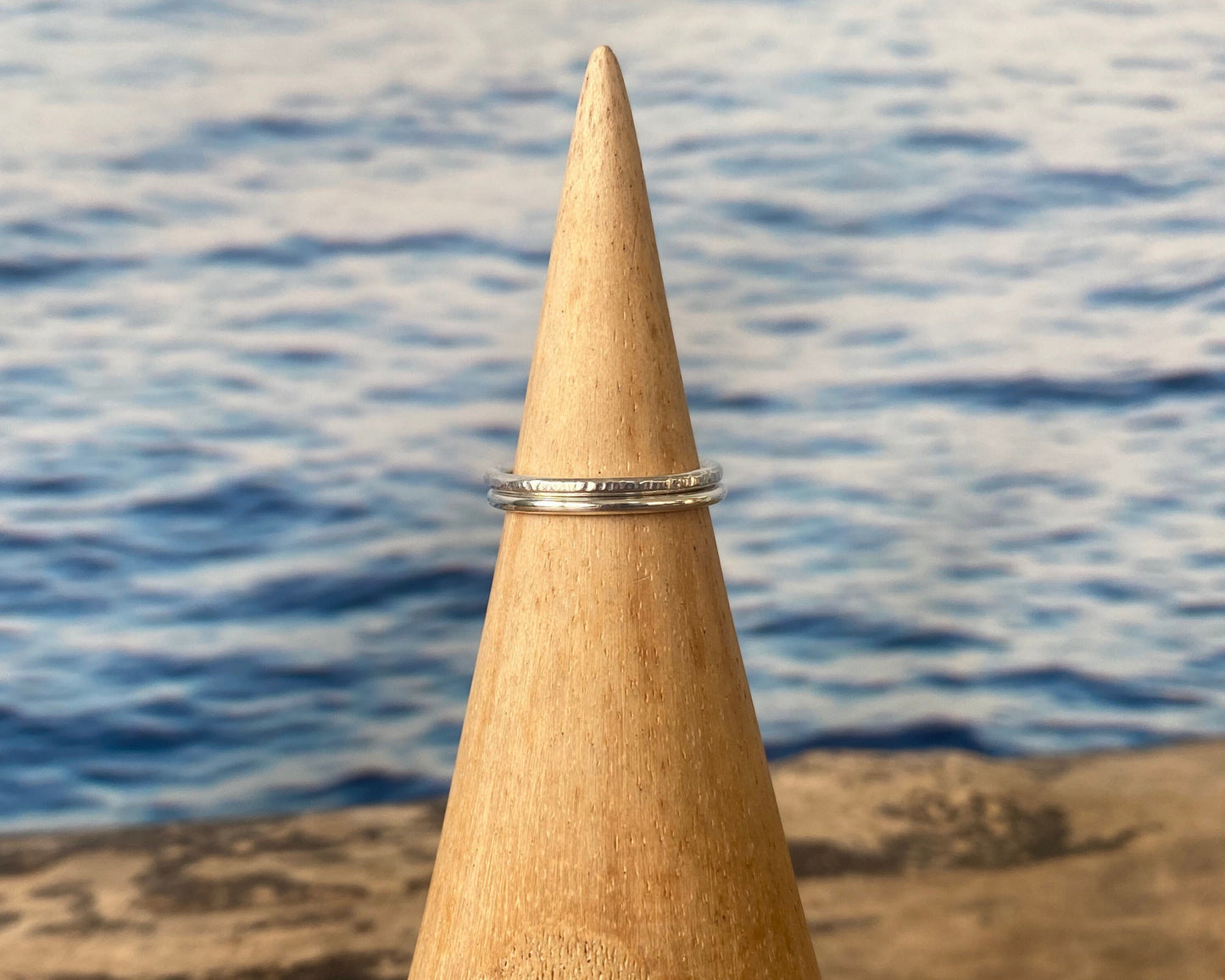 Simple Stacking Ring Set, 925 Sterling Silver 1.8mm Ring, Minimalist Ring Set, Hammered Ring, Shiny Ring, Handmade Ring Band