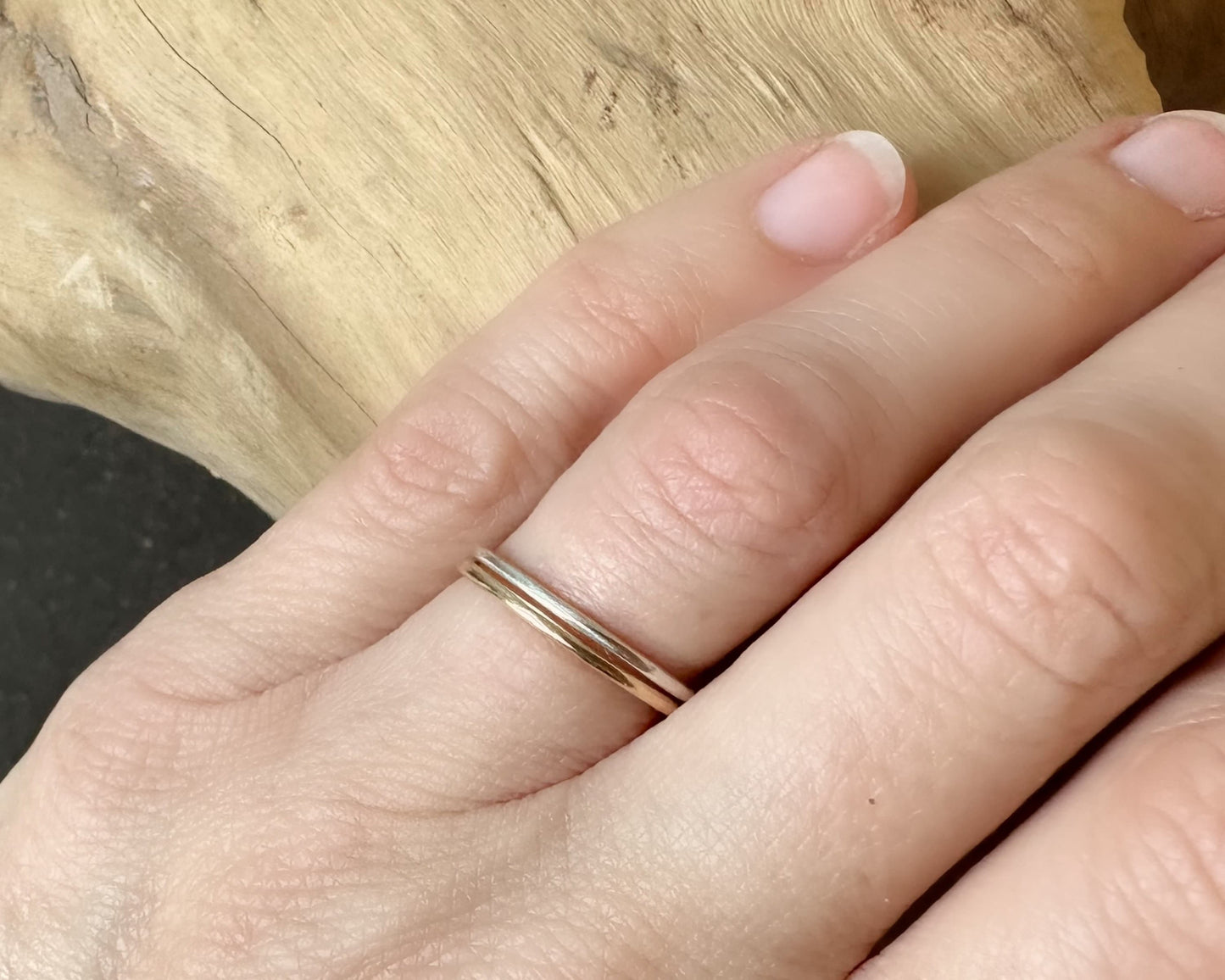 Solid 9ct Gold and 925 Sterling Silver Ring Set, Hallmarked 1.2mm, 1.5mm, 1.8mm Gold and Silver Plain Ring Band Set of Two