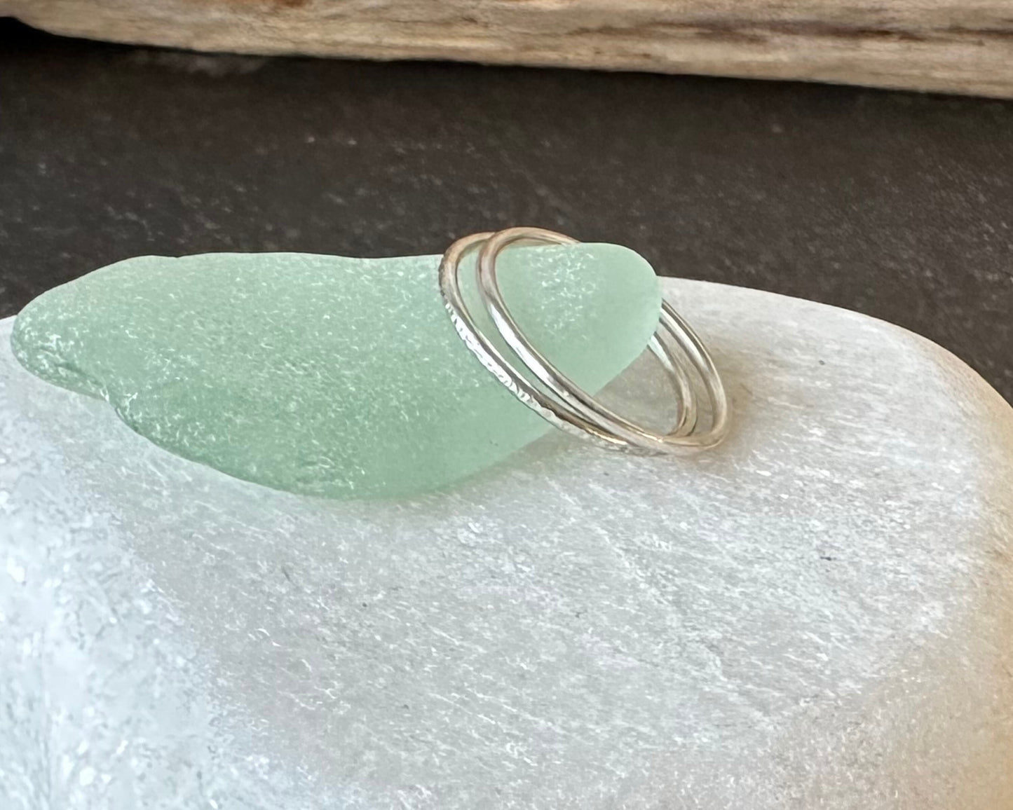 Set of Two Skinny 1.2mm 925 Sterling silver rings, Plain Ring, Hammered Ripple Pattern, Simple Minimalist Ring Band,