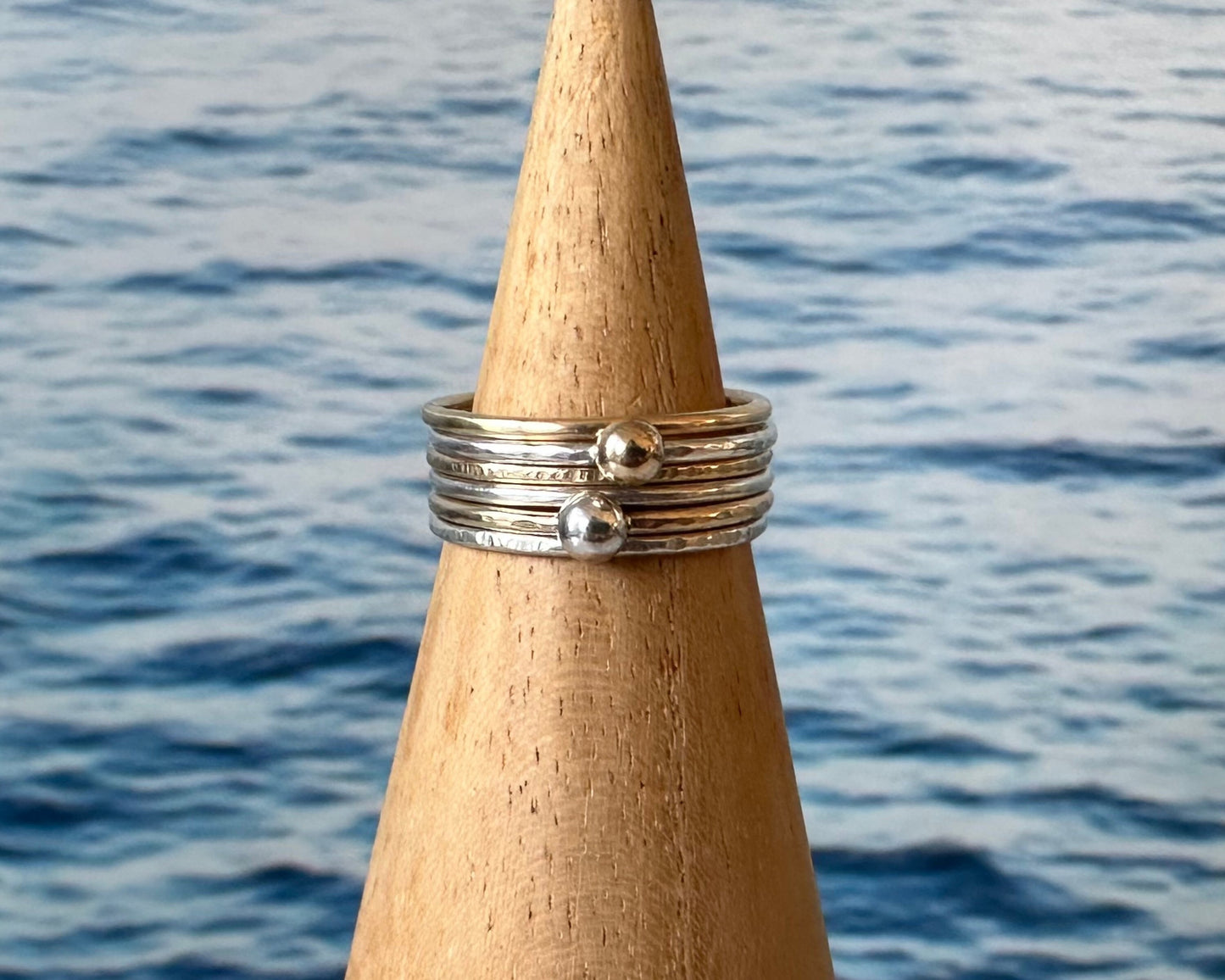 Set of Six Gold and Silver Skinny Stacking Rings, 9ct Gold, 925 Sterling Silver, Nugget Rings, Pebble Rings, Stacking Ring Set