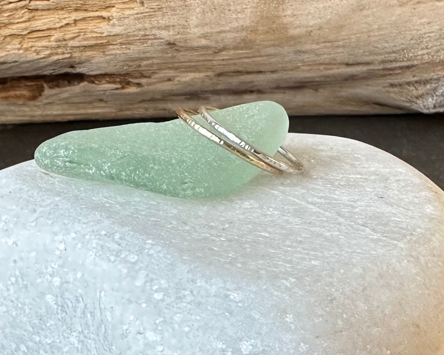 Solid 9ct Gold and 925 Sterling Silver Ring Set, 1.2mm, 1.5mm, 1.8mm, Hallmarked Gold and Silver Hammered Ring Set of Two