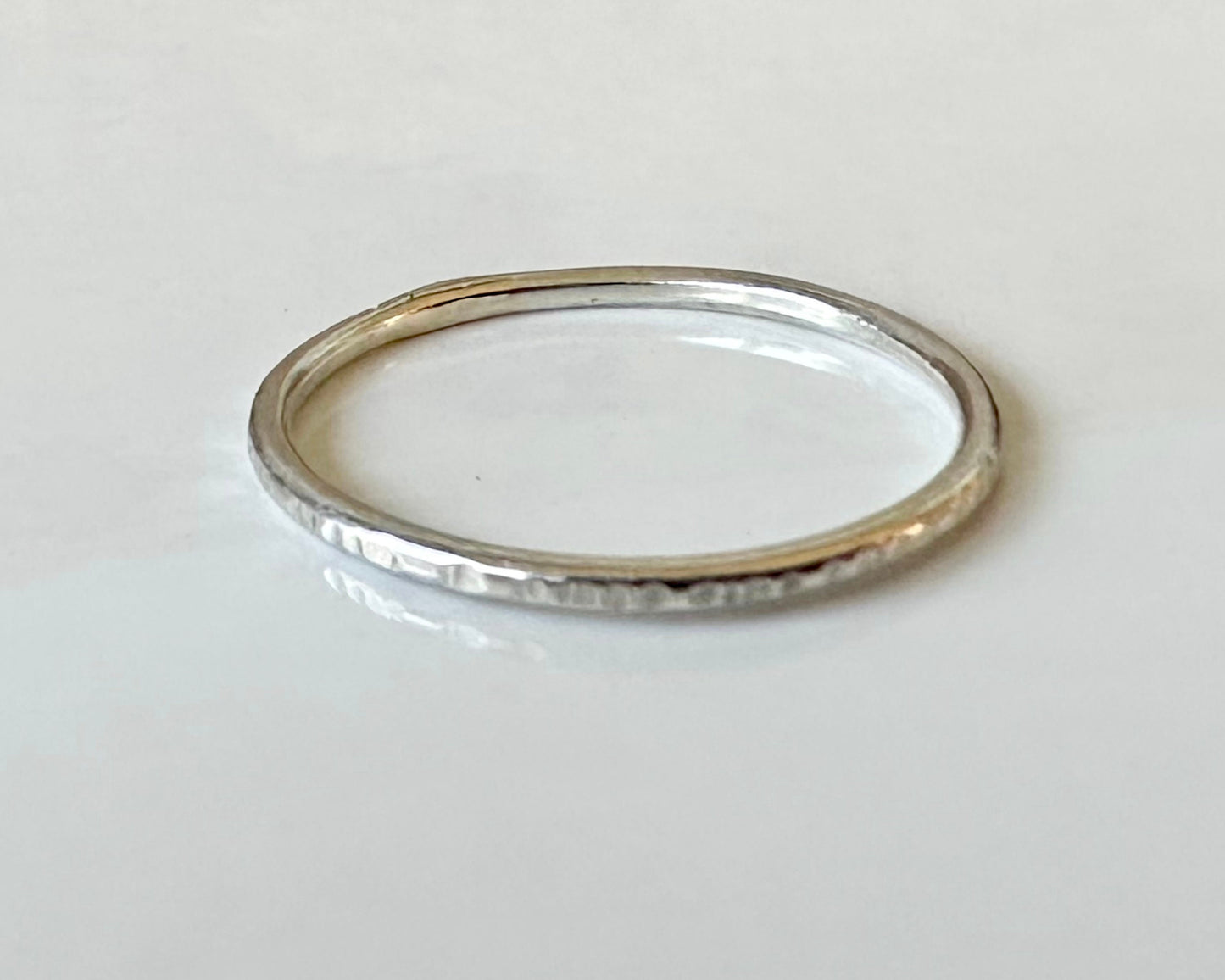 Solid 9ct Gold and 925 Sterling Silver Ring Set, 1.2mm, 1.5mm, 1.8mm, Hallmarked Gold and Silver Hammered Ring Set of Two