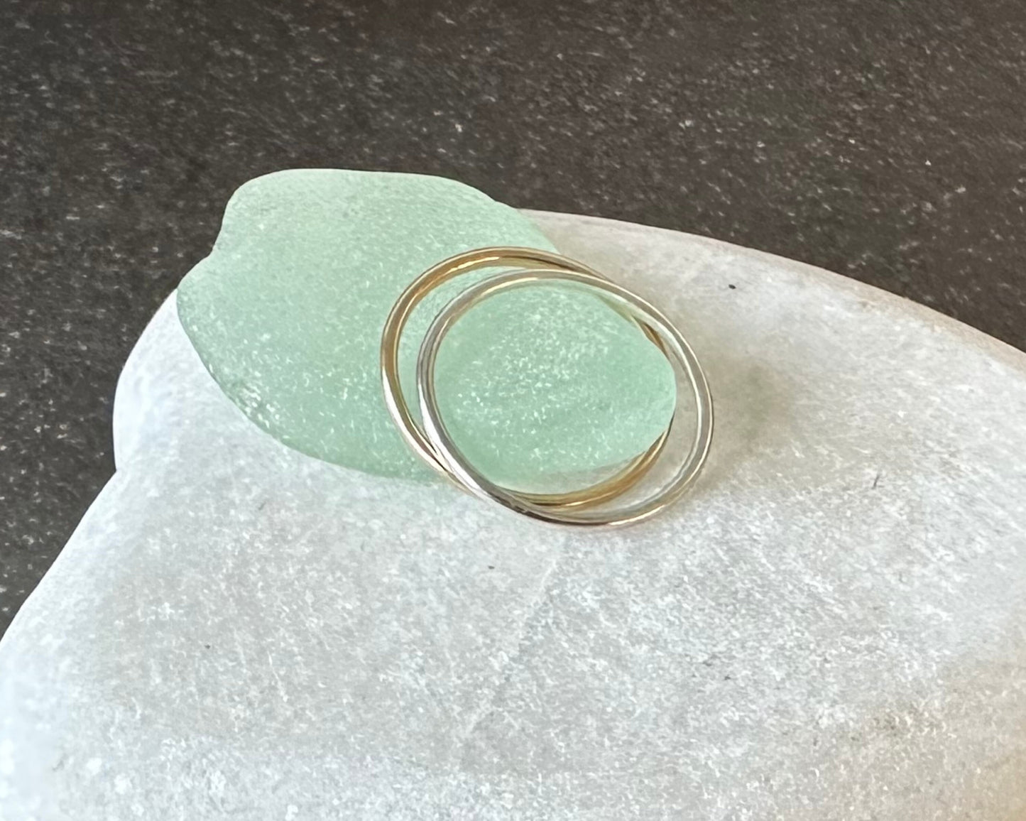 Solid 9ct Gold and 925 Sterling Silver Ring Set, Hallmarked 1.2mm, 1.5mm, 1.8mm Gold and Silver Plain Ring Band Set of Two