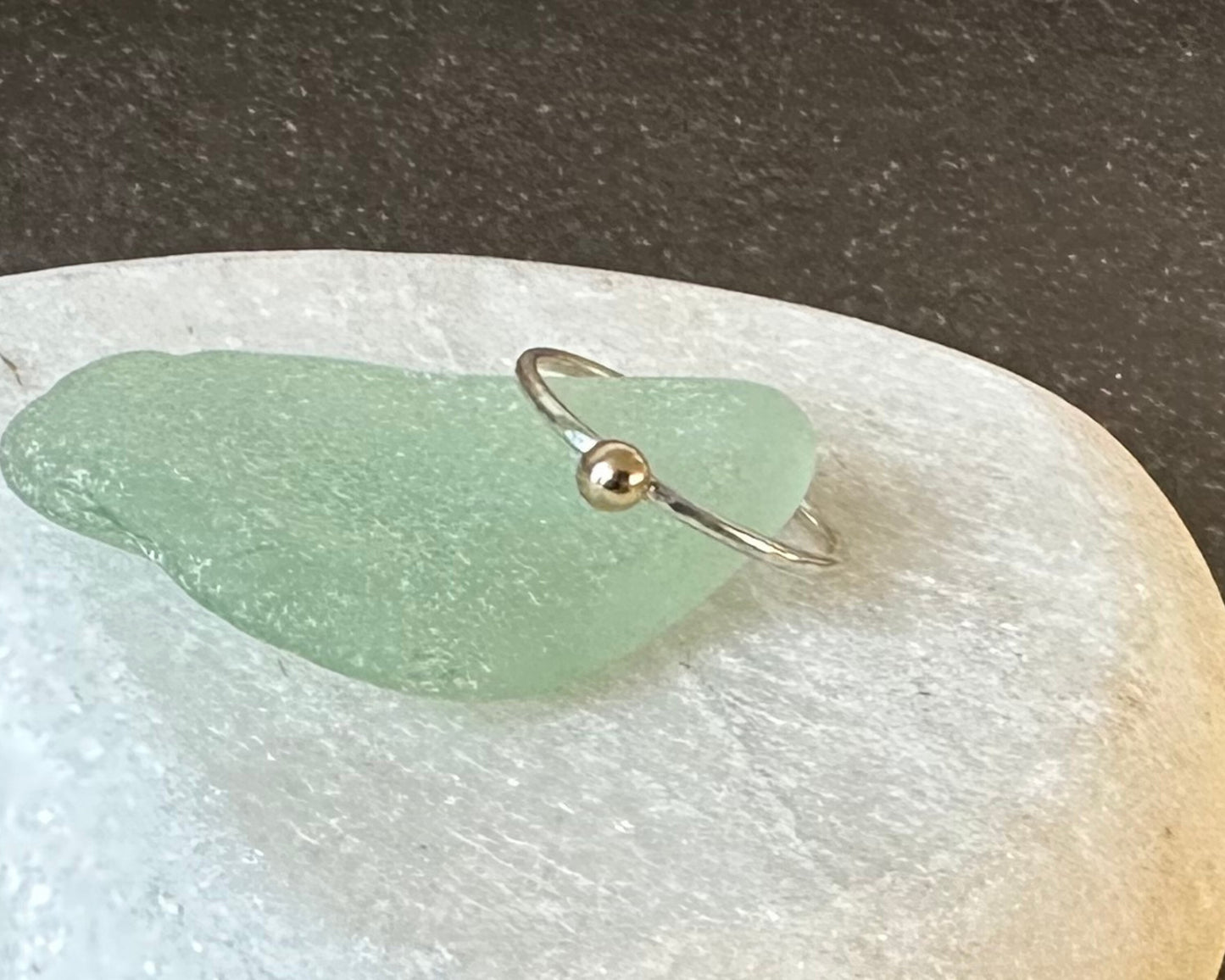 Gold Nugget on 1.2mm 925 sterling Silver Stacking Ring Set, Recycled Gold and Sterling Silver 1.2mm Skinny Minimalist Rings