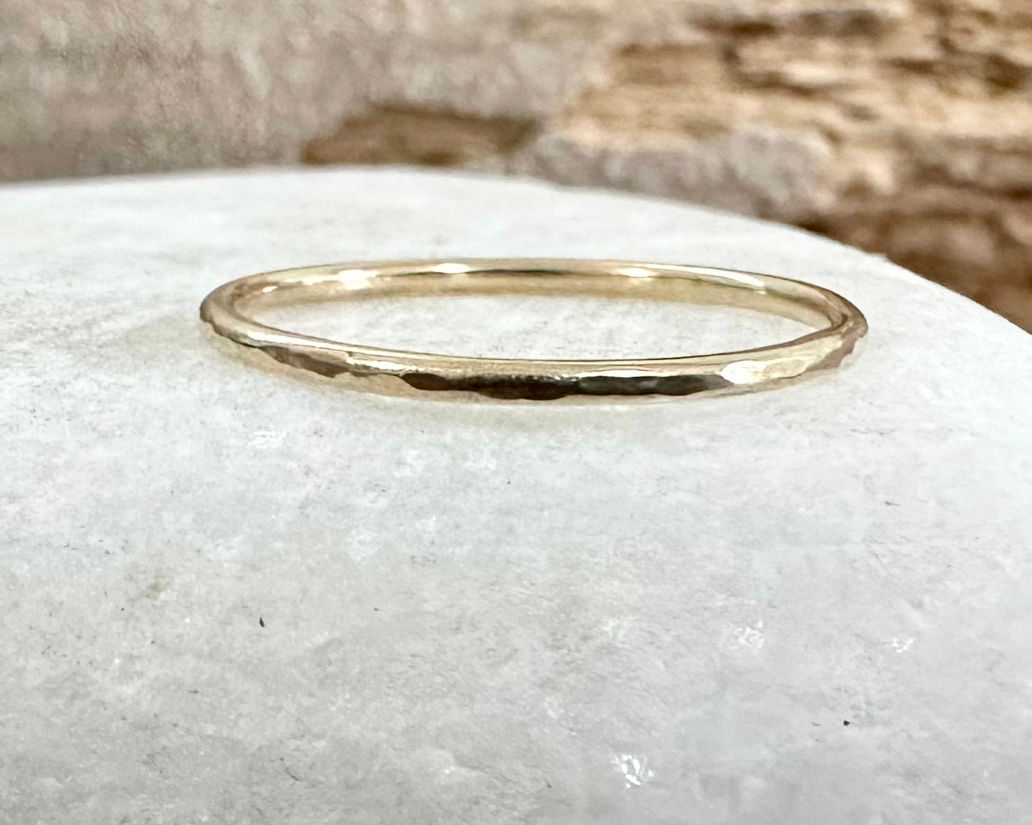 Solid 9ct Gold Ring, 1.2mm, 1.5mm 1.8mm, Facet Hammered Effect Minimalist Ring, Hallmarked Handmade Gold Stackable Ring, Custom Wedding Band