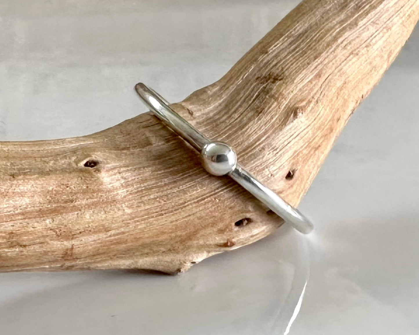 Solid Yellow Gold, Rose Gold or Silver Dot on 1.3mm 925 Sterling Silver Ring Band, Pebble Ring, Mixed Metal Recycled Stacking Ring.