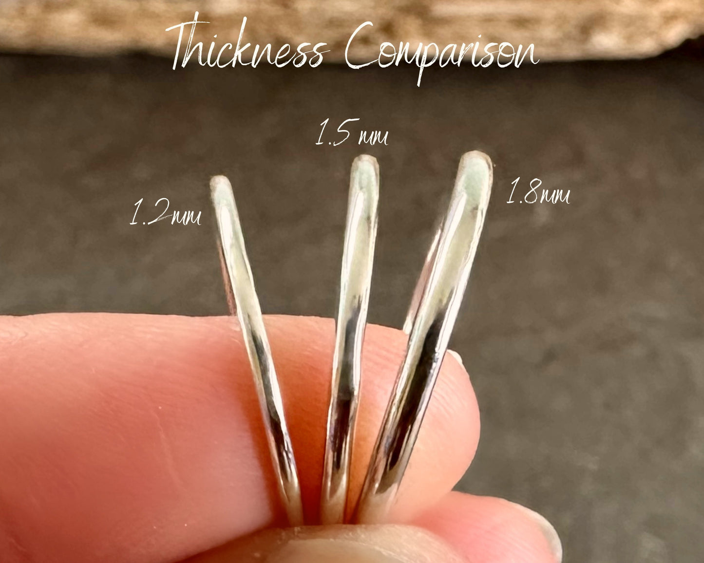 Solid 9ct Gold and 925 Sterling Silver Ring Set, 1.2mm, 1.5mm, 1.8mm, Hallmarked Gold and Silver Hammered Ring Set of Two