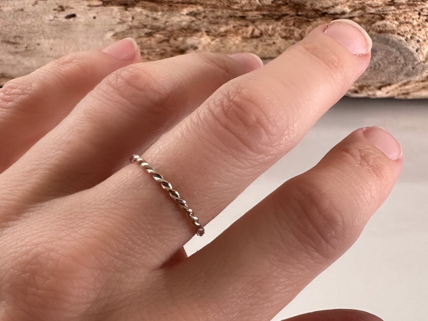 Solid 9ct Gold and Sterling Silver Ring, Mixed Metal Rope Ring, Twisted Ring, Handmade Precious Metal Stacking Ring.