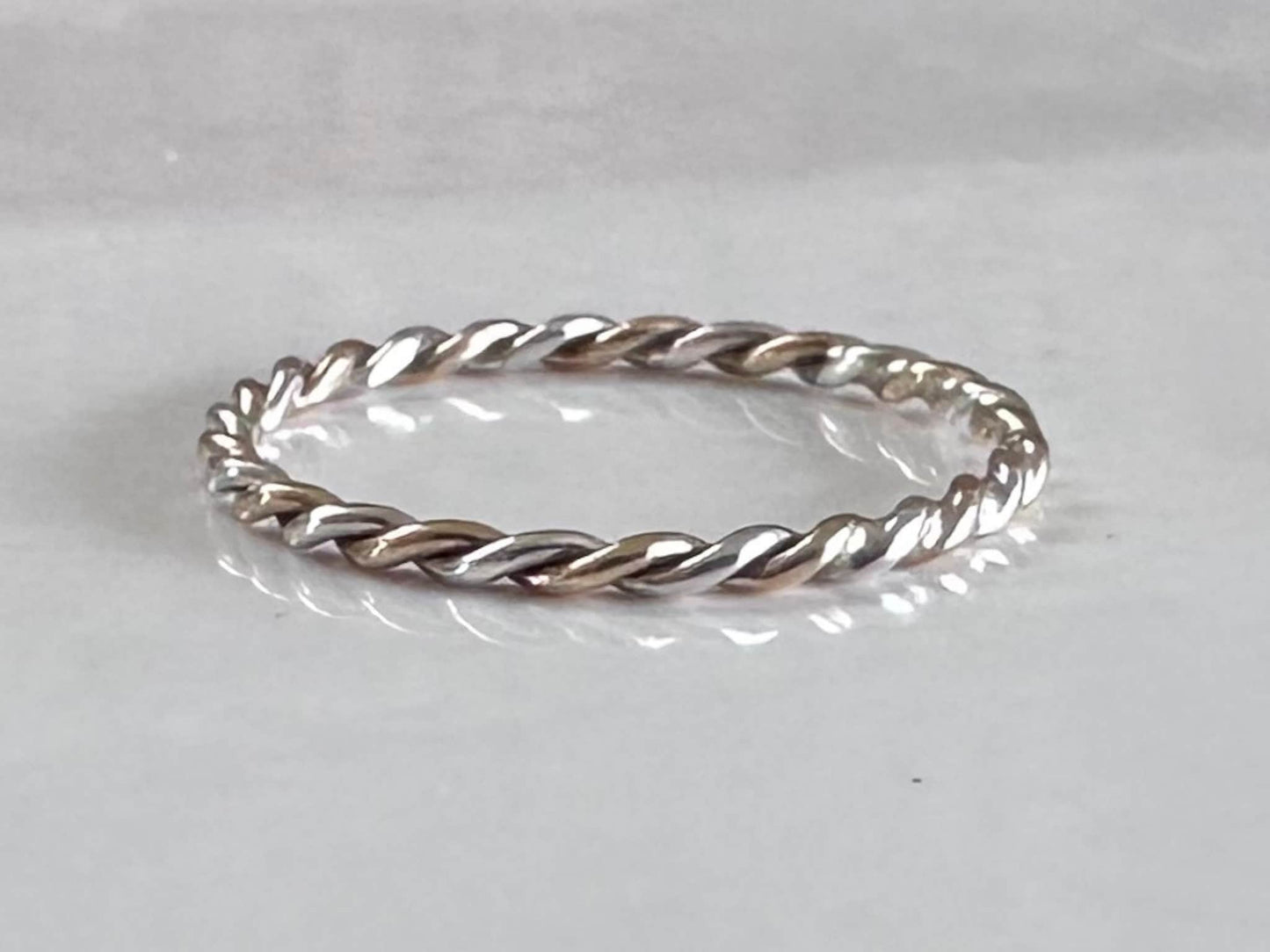 Solid 9ct Gold and Sterling Silver Ring, Mixed Metal Rope Ring, Twisted Ring, Handmade Precious Metal Stacking Ring.