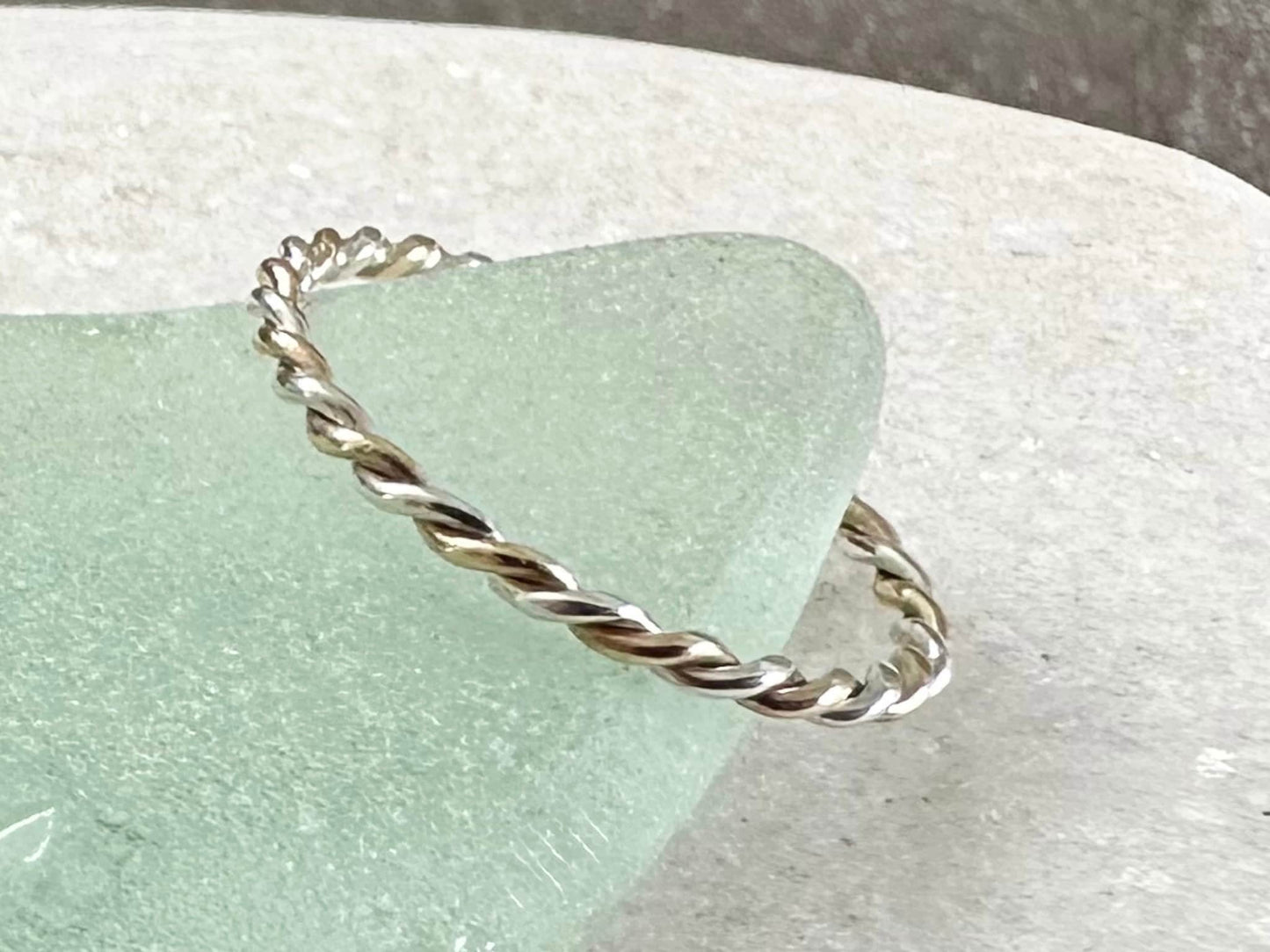 Solid 9ct Gold and Sterling Silver Ring, Mixed Metal Rope Ring, Twisted Ring, Handmade Precious Metal Stacking Ring.