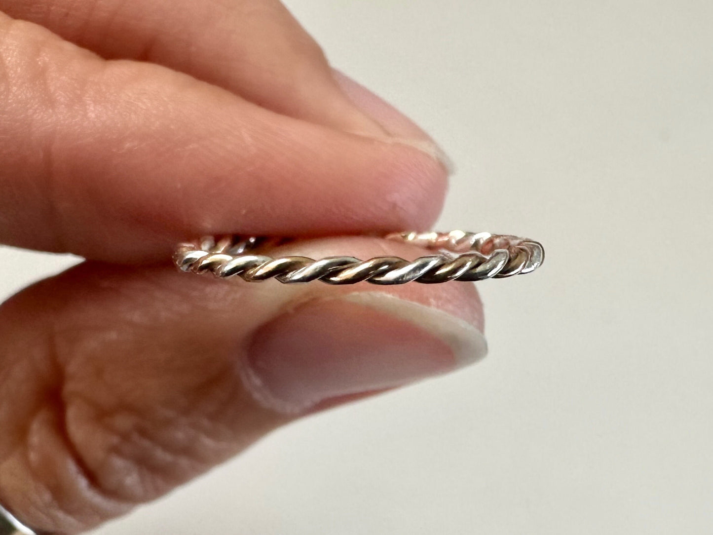 Solid 9ct Rose Gold and Sterling Silver Ring, Mixed Metal Rope Ring, Twisted Ring, Handmade Precious Metal Stacking Ring, Red Gold.