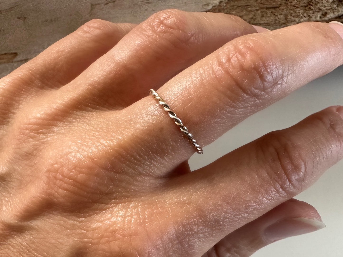 Solid 9ct Rose Gold and Sterling Silver Ring, Mixed Metal Rope Ring, Twisted Ring, Handmade Precious Metal Stacking Ring, Red Gold.