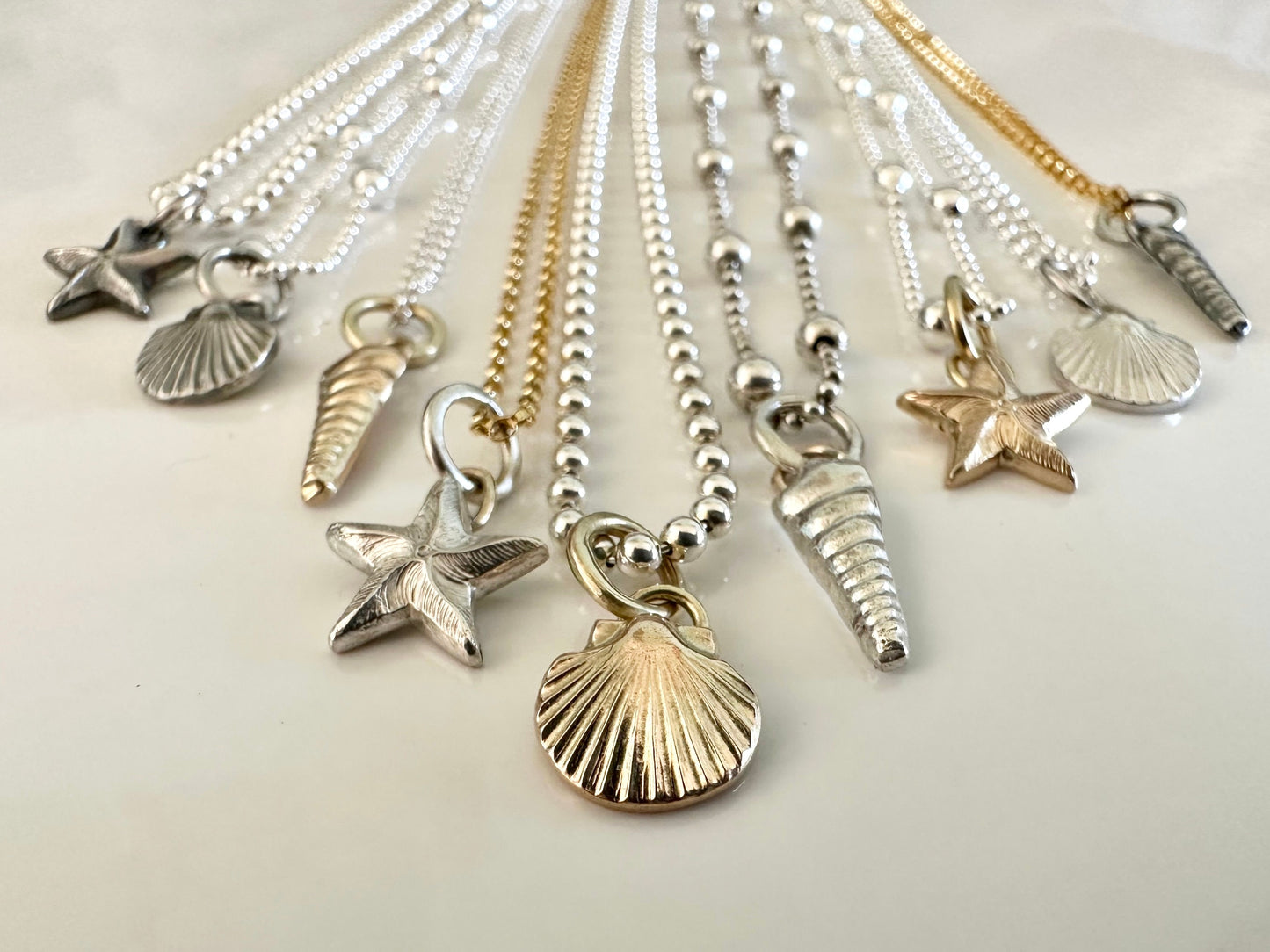 Solid 9ct gold Turritella Seashell pendant charm necklace, handmade from recycled 9ct gold, made to order