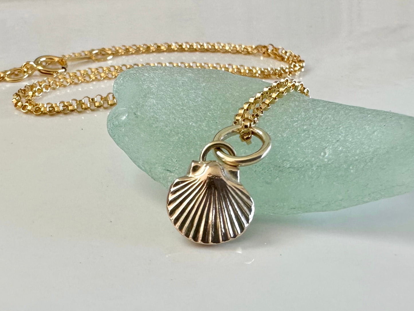 Solid 9ct gold Scallop Seashell pendant charm necklace, handmade from recycled 9ct gold, made to order