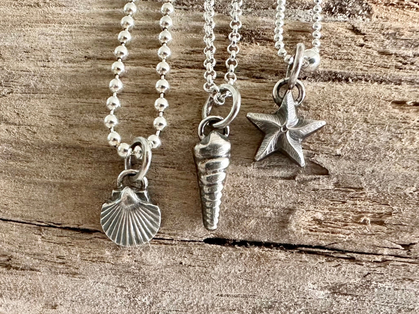 Rustic Sterling Silver Turritella Seashell pendant charm necklace, handmade from recycled 925 Sterling Silver, made to order