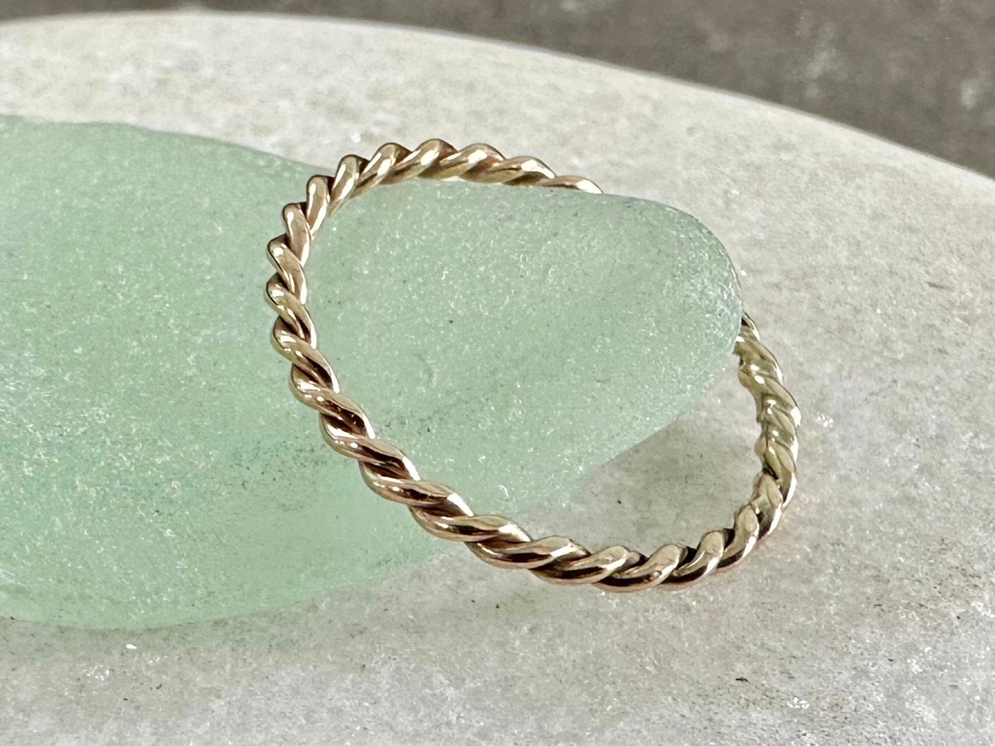 Solid 9ct Yellow Gold Hand Twisted Rope Ring, Handmade Precious Metal Stacking Ring.