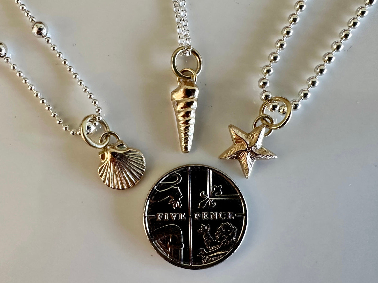 Solid 9ct gold Scallop Seashell pendant charm necklace, handmade from recycled 9ct gold, made to order