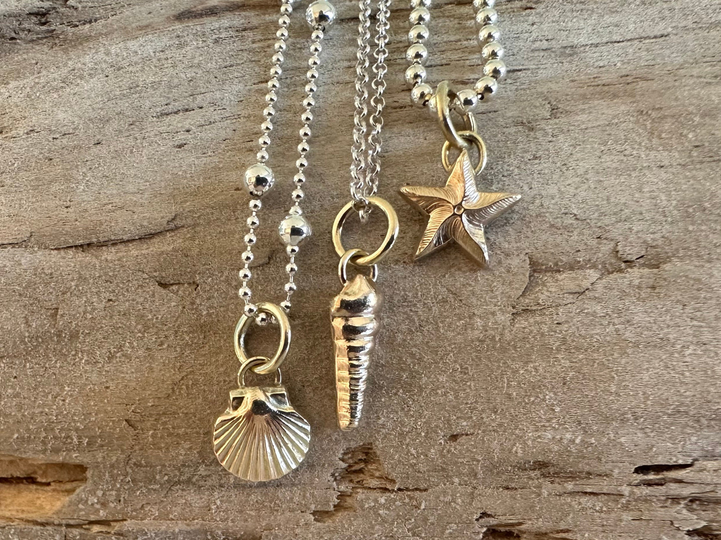 Solid 9ct gold Scallop Seashell pendant charm necklace, handmade from recycled 9ct gold, made to order