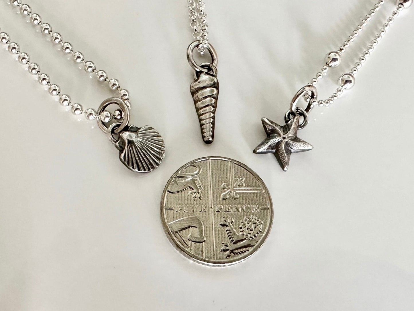 Rustic Sterling Silver Turritella Seashell pendant charm necklace, handmade from recycled 925 Sterling Silver, made to order