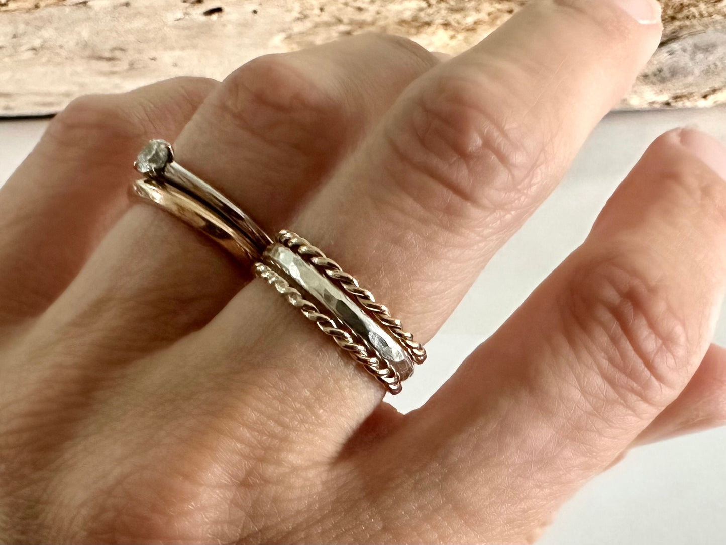 Solid 9ct Yellow Gold Hand Twisted Rope Ring, Handmade Precious Metal Stacking Ring.