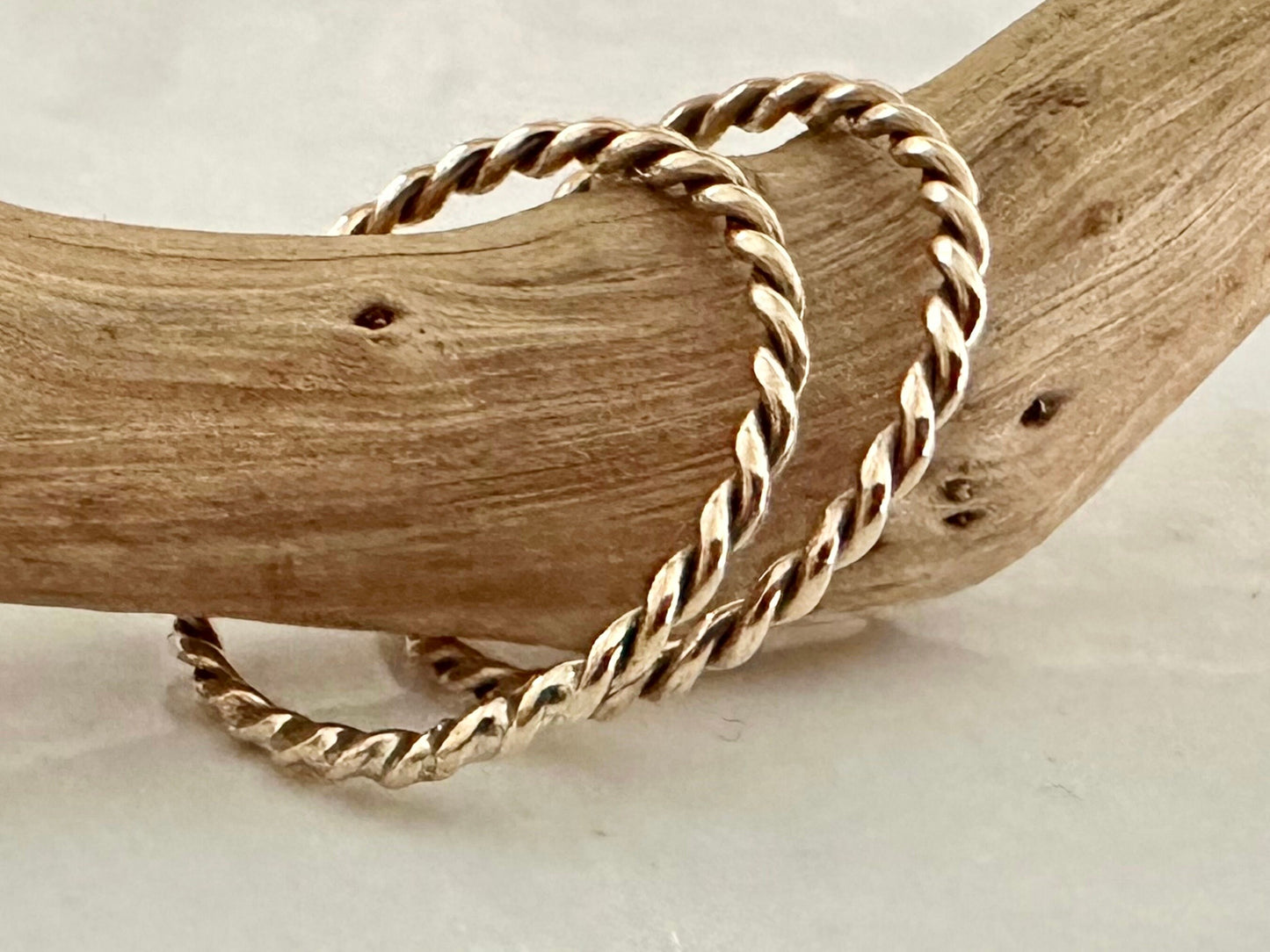 Solid 9ct Yellow Gold Hand Twisted Rope Ring, Handmade Precious Metal Stacking Ring.