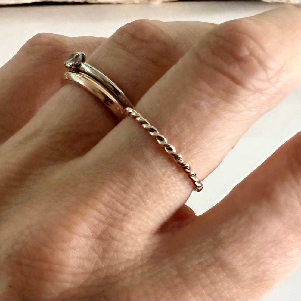 
                  
                    Solid 9ct Yellow Gold and Rose Gold Hand Twisted Rope Ring, Handmade Precious Metal Stacking Ring.
                  
                