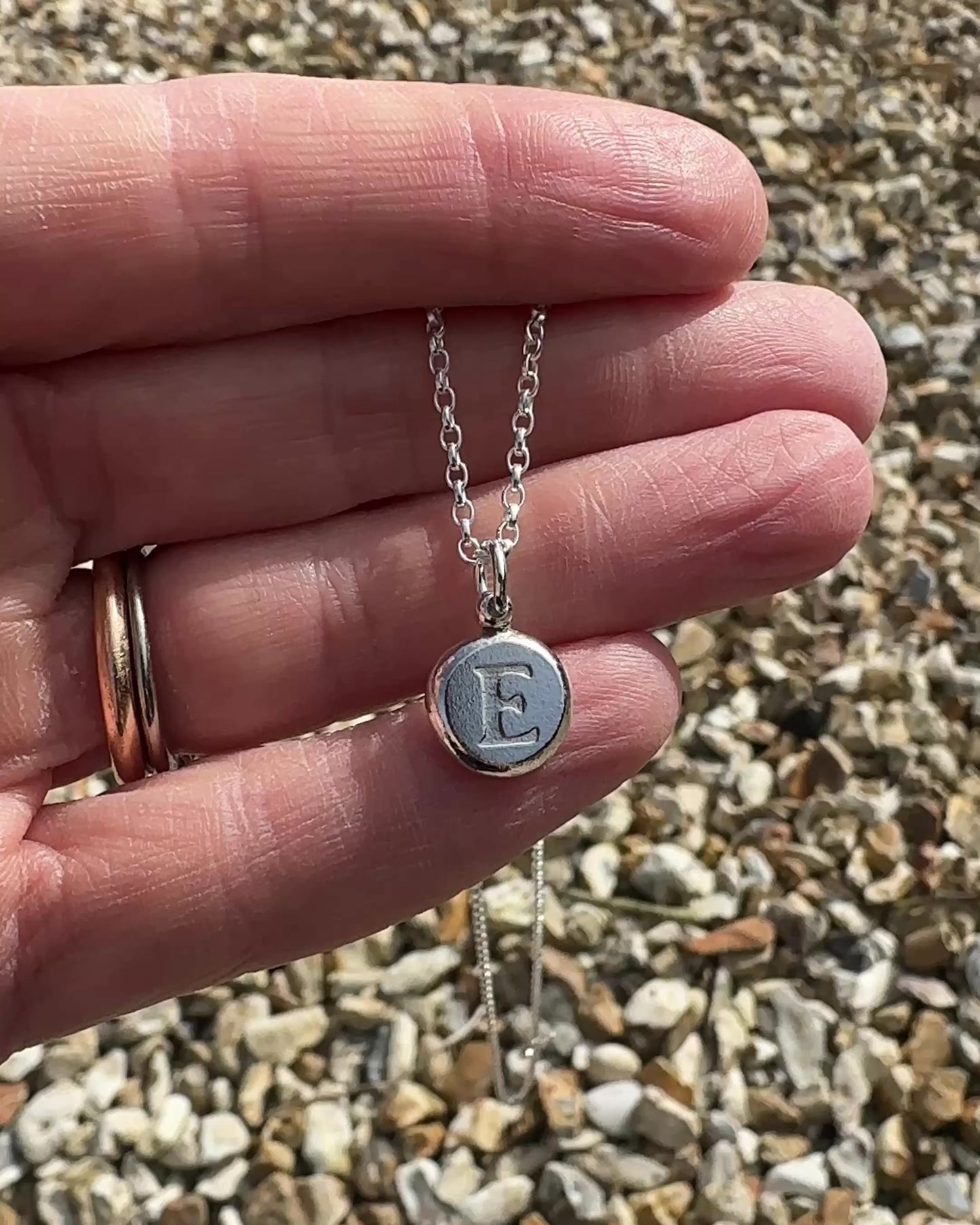 Engraved Initial Nugget Pendant -  Sterling Silver