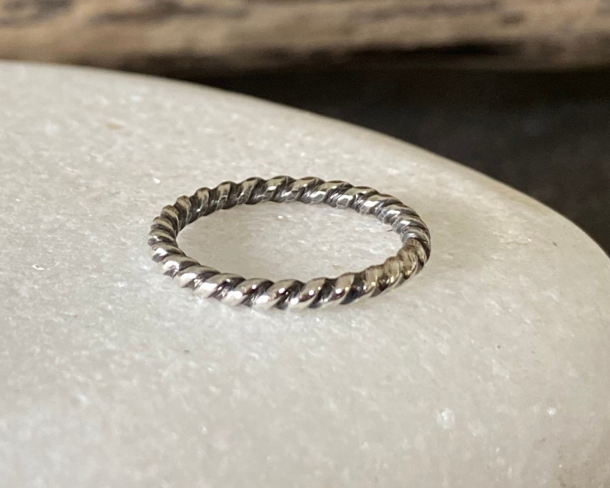 925 Sterling Silver Twist Pattern Stackable Ring Band, Minimalist Ring, Rustic, Antique Silver, Patterned Twist Ring Band