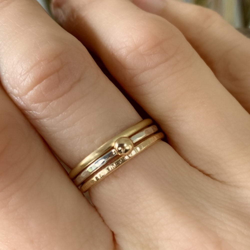 9ct Gold Nugget Stacking Ring Set, 925 Sterling Silver Nugget Stacking Rings, 9ct Gold and Sterling Silver 1.2mm Skinny Minimalist Ring Band