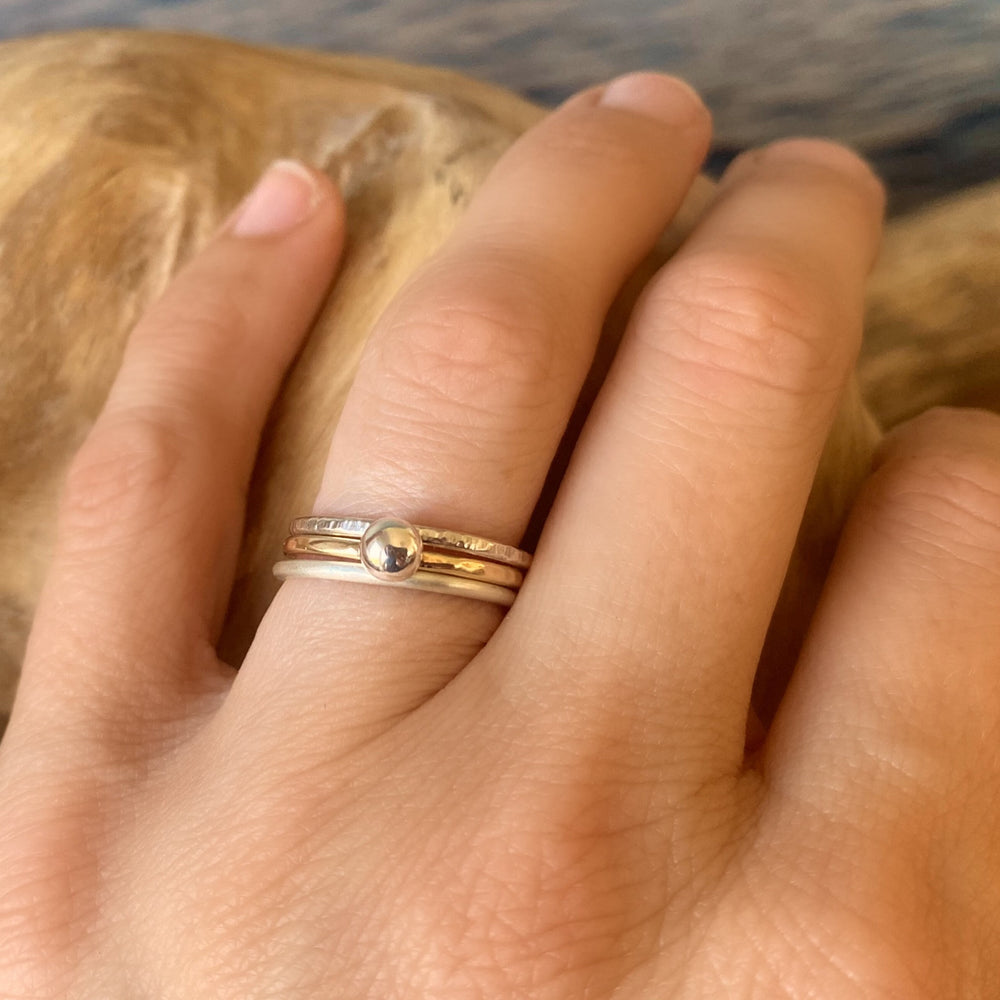 
                  
                    9ct Gold Nugget Stacking Ring Set, 925 Sterling Silver Nugget Stacking Rings, 9ct Gold and Sterling Silver 1.2mm Skinny Minimalist Ring Band
                  
                