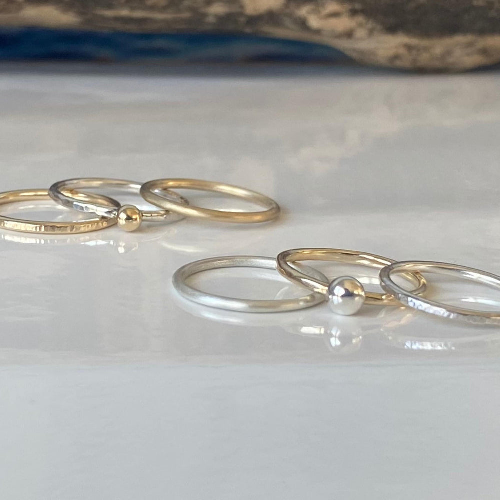 
                  
                    9ct Gold Nugget Stacking Ring Set, 925 Sterling Silver Nugget Stacking Rings, 9ct Gold and Sterling Silver 1.2mm Skinny Minimalist Ring Band
                  
                
