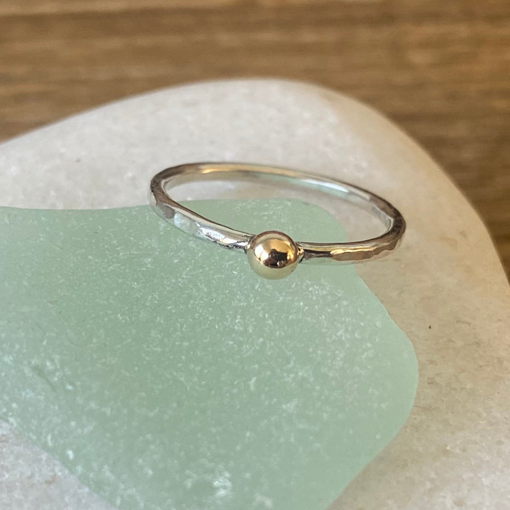 
                  
                    Hallmarked 9ct Gold Nugget on a 1.8mm 925 Sterling Silver Ring, Hammered Ring Band, Handmade Stacking Ring, Minimalist Ring
                  
                