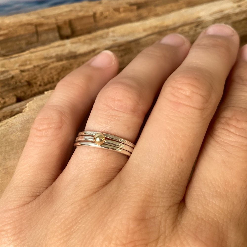 
                  
                    Hallmarked 9ct Gold Nugget on a 1.8mm 925 Sterling Silver Ring, Hammered Ring Band, Handmade Stacking Ring, Minimalist Ring
                  
                