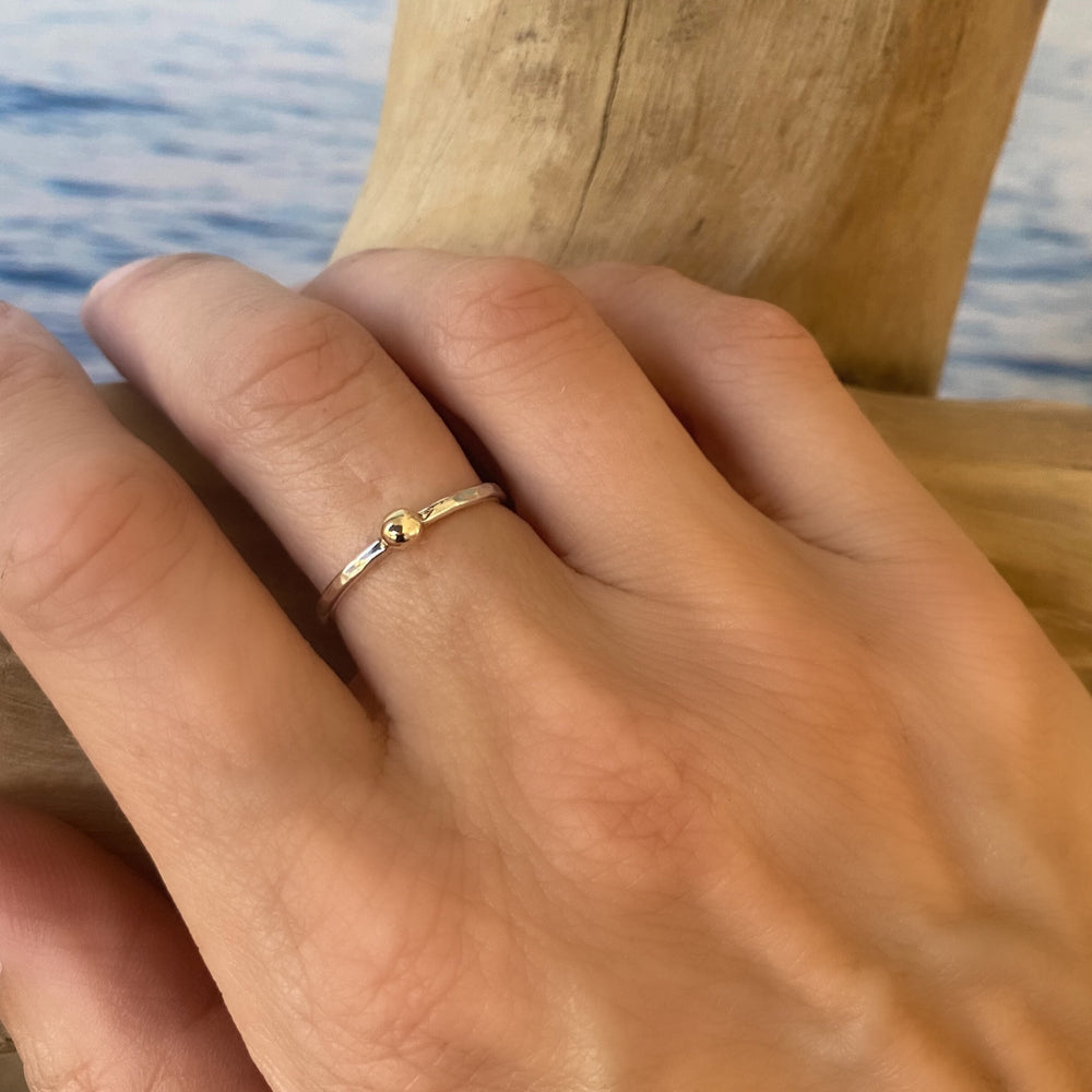 
                  
                    Hallmarked 9ct Gold Nugget on a 1.8mm 925 Sterling Silver Ring, Hammered Ring Band, Handmade Stacking Ring, Minimalist Ring
                  
                