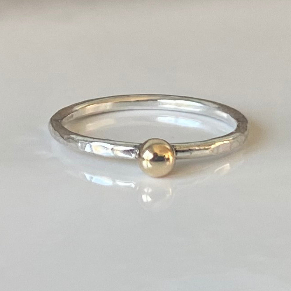 
                  
                    Hallmarked 9ct Gold Nugget on a 1.8mm 925 Sterling Silver Ring, Hammered Ring Band, Handmade Stacking Ring, Minimalist Ring
                  
                