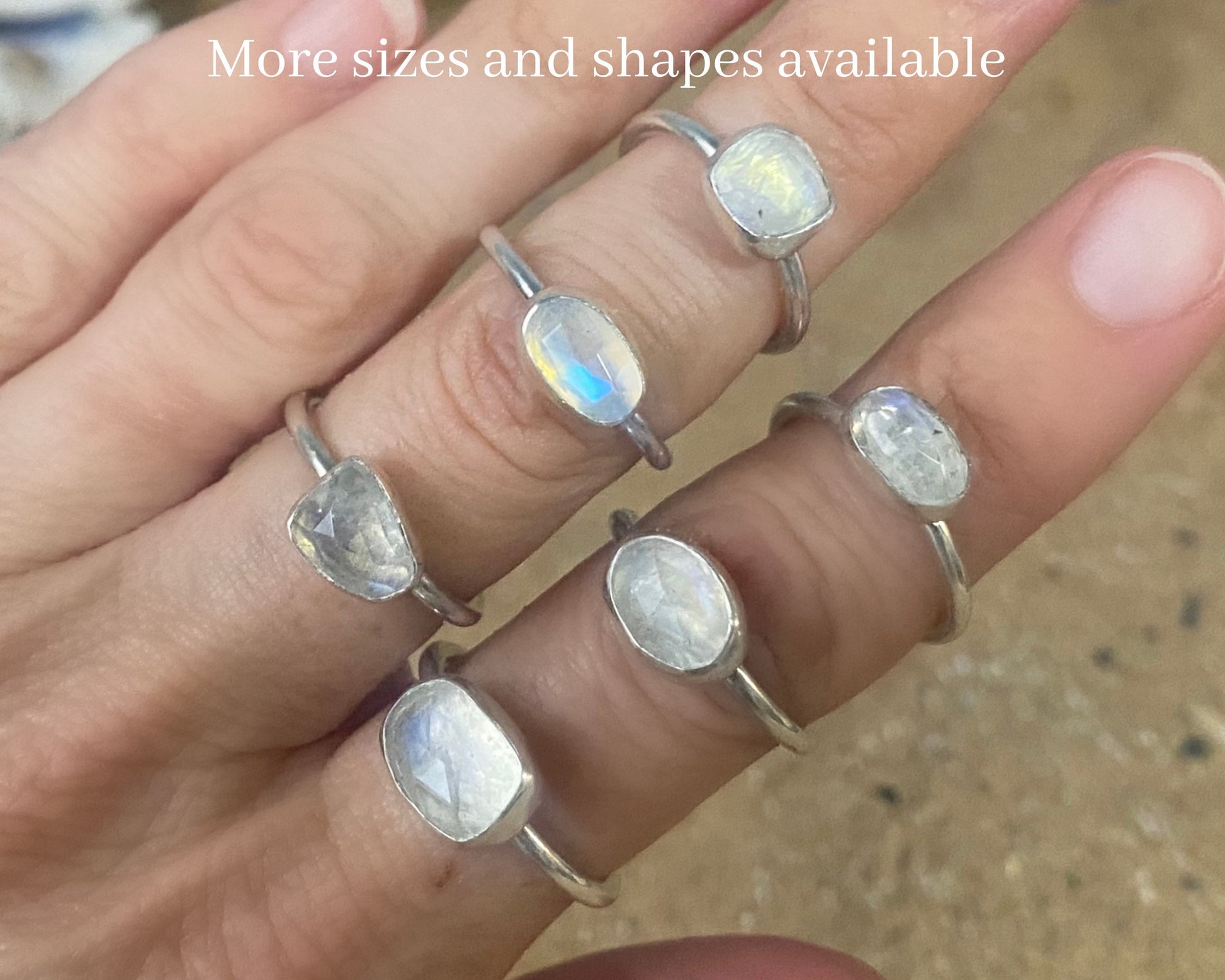 UK Size L Genuine Freeform Moonstone Stacking Ring, One of a Kind Handmade 925 Sterling Silver Ring, Gemstone Ring, Crystal Ring