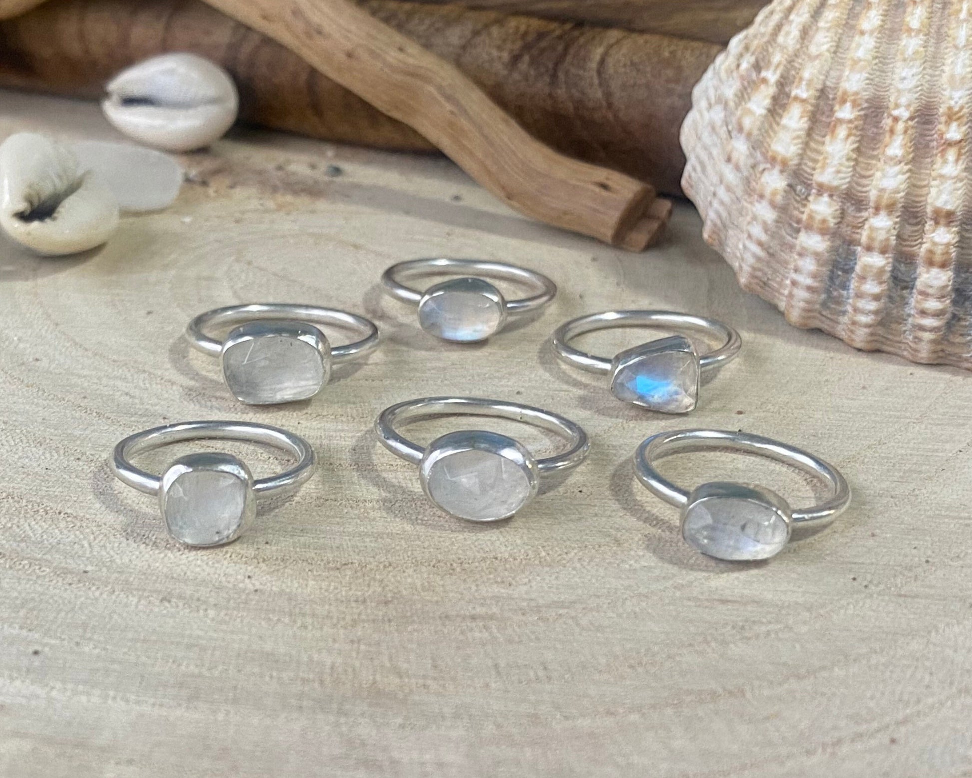 Raw Moonstone Ring UK Size P, Handmade 925 Sterling Silver Stacking Ring, Gemstone Ring, Crystal Ring