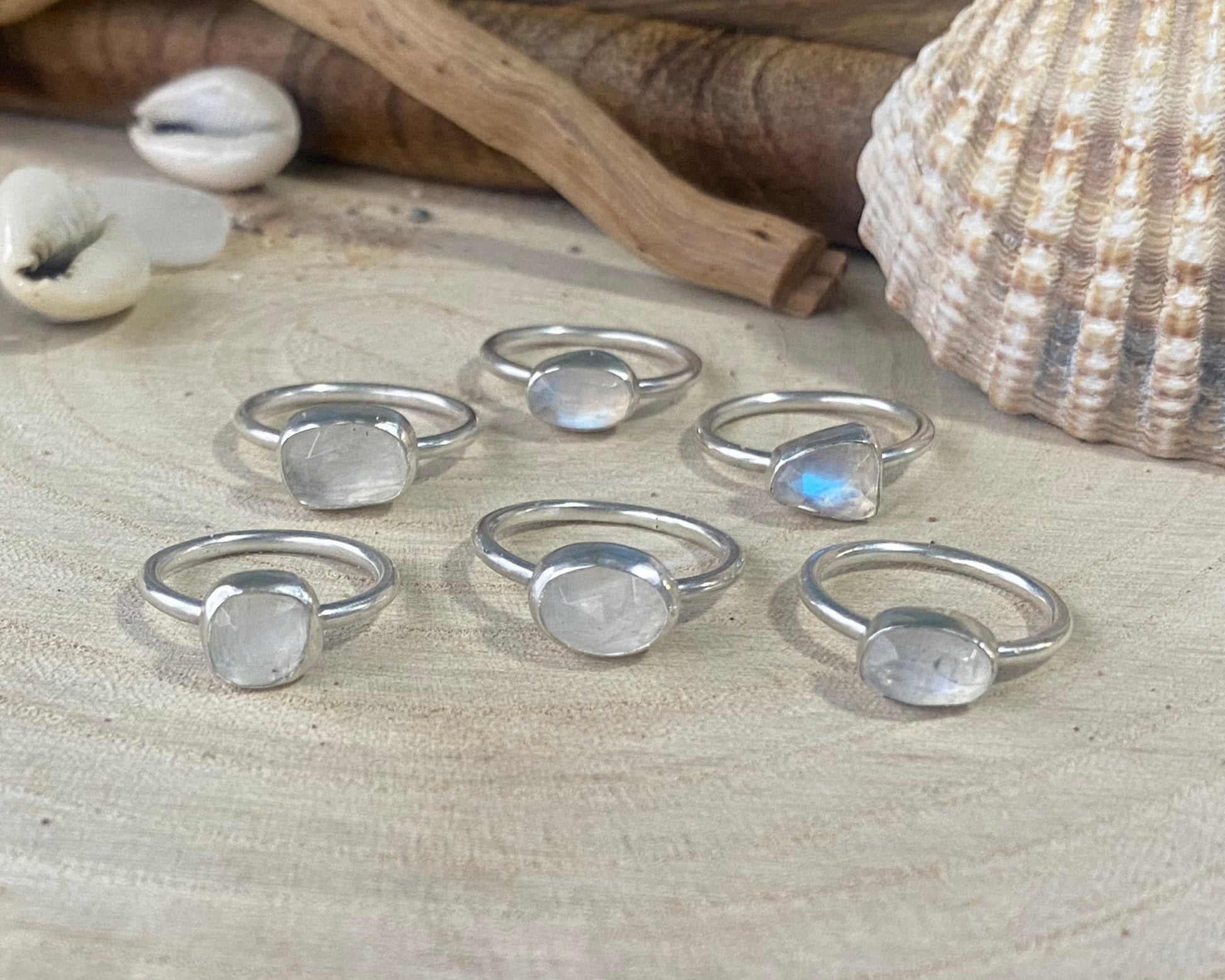 UK Size N Genuine Freeform Moonstone Stacking Ring, One of a Kind Handmade 925 Sterling Silver Ring, Gemstone Ring, Crystal Ring
