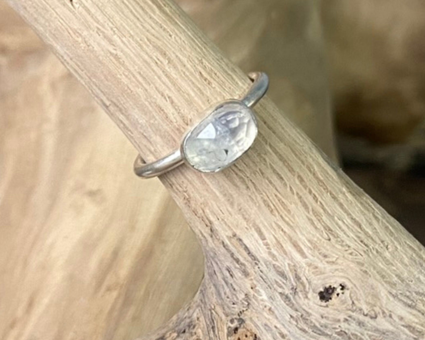 UK Size L Genuine Freeform Moonstone Stacking Ring, One of a Kind Handmade 925 Sterling Silver Ring, Gemstone Ring, Crystal Ring