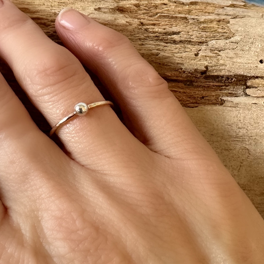 
                  
                    Set of Two Skinny Stacking Rings, 9ct Gold Nugget on 1.2mm 925 Sterling Silver Ring and 925 Sterling Silver Nugget on 1.2mm 9ct Gold Ring
                  
                