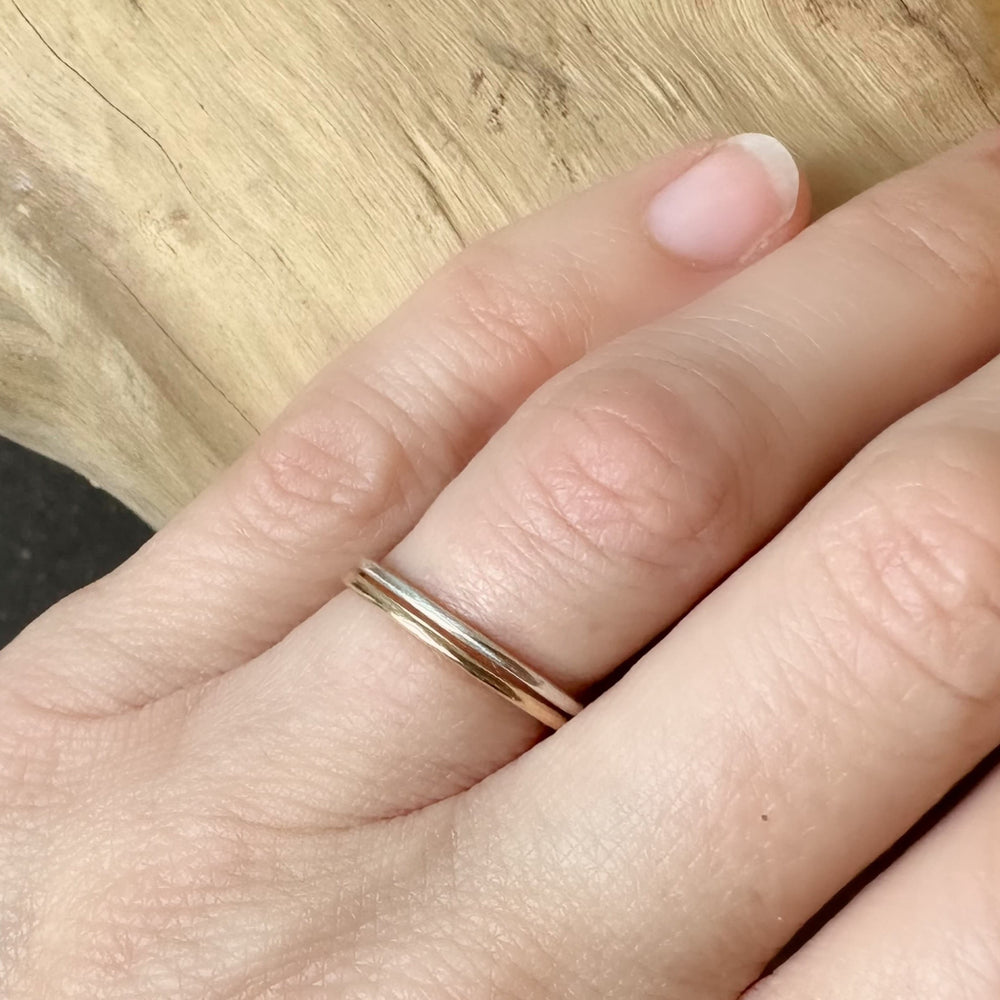 
                  
                    Solid 9ct Gold and 925 Sterling Silver Ring Set, Hallmarked 1.2mm, 1.5mm, 1.8mm Gold and Silver Plain Ring Band Set of Two
                  
                
