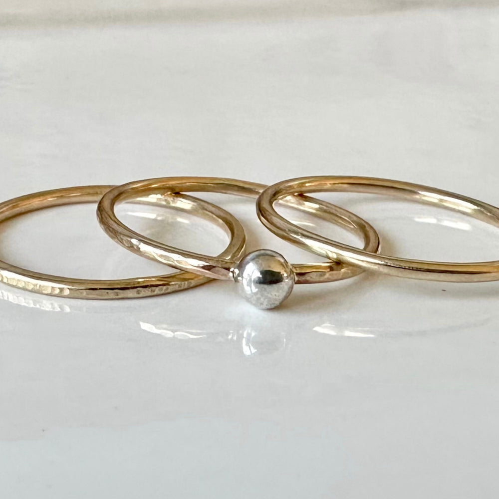 9ct Gold Stacking Ring Set, 925 Sterling Silver Nugget Stacking Rings, 9ct Gold and Sterling Silver 1.2mm Skinny Minimalist Ring Set