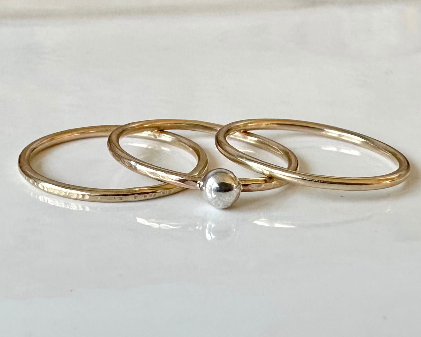 9ct Gold Stacking Ring Set, 925 Sterling Silver Nugget Stacking Rings, 9ct Gold and Sterling Silver 1.2mm Skinny Minimalist Ring Set