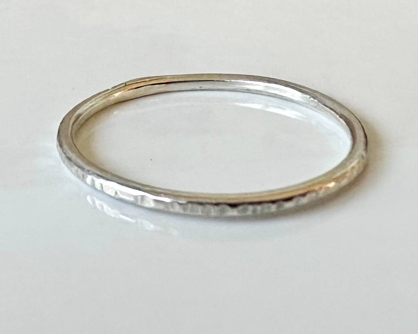 Gold Nugget on 1.2mm 925 sterling Silver Stacking Ring Set, Recycled Gold and Sterling Silver 1.2mm Skinny Minimalist Rings