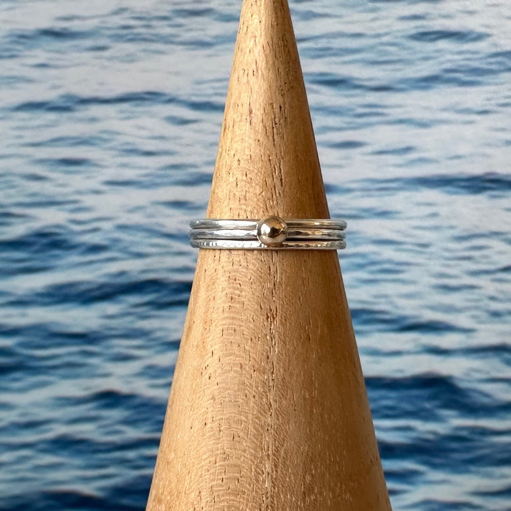 
                  
                    Gold Nugget on 1.2mm 925 sterling Silver Stacking Ring Set, Recycled Gold and Sterling Silver 1.2mm Skinny Minimalist Rings
                  
                