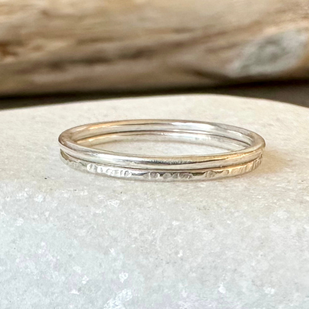 Set of Two Skinny 1.2mm 925 Sterling silver rings, Plain Ring, Hammered Ripple Pattern, Simple Minimalist Ring Band,