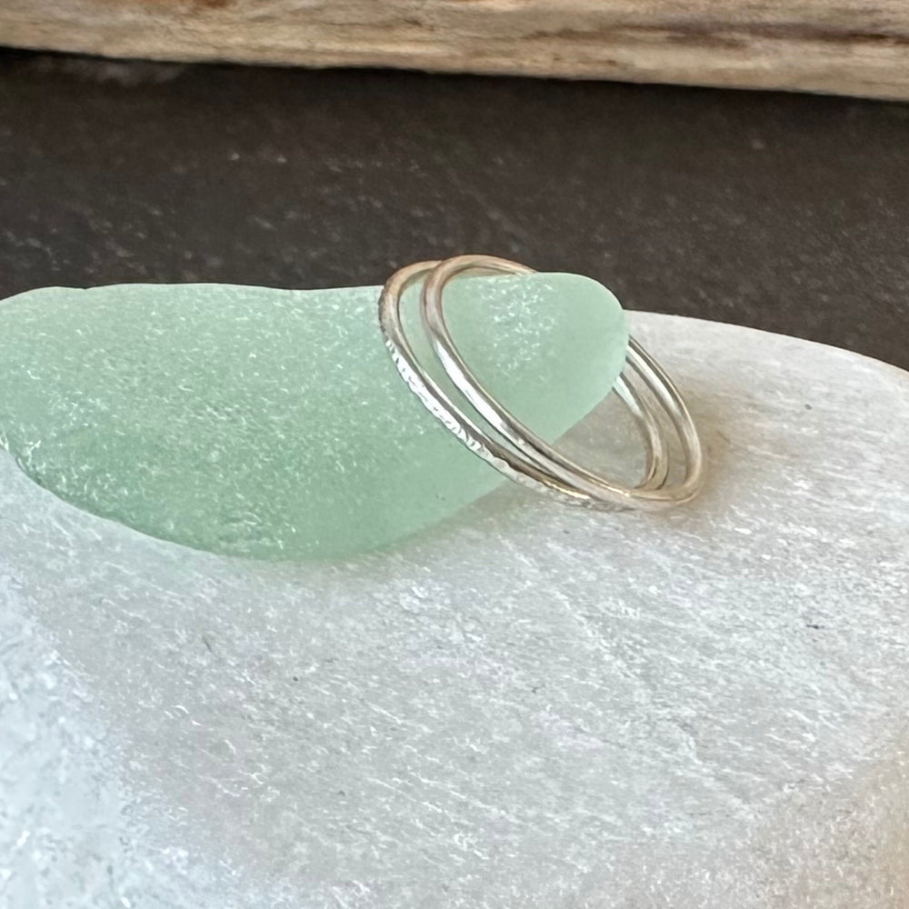 Set of Two Skinny 1.2mm 925 Sterling silver rings, Plain Ring, Hammered Ripple Pattern, Simple Minimalist Ring Band,