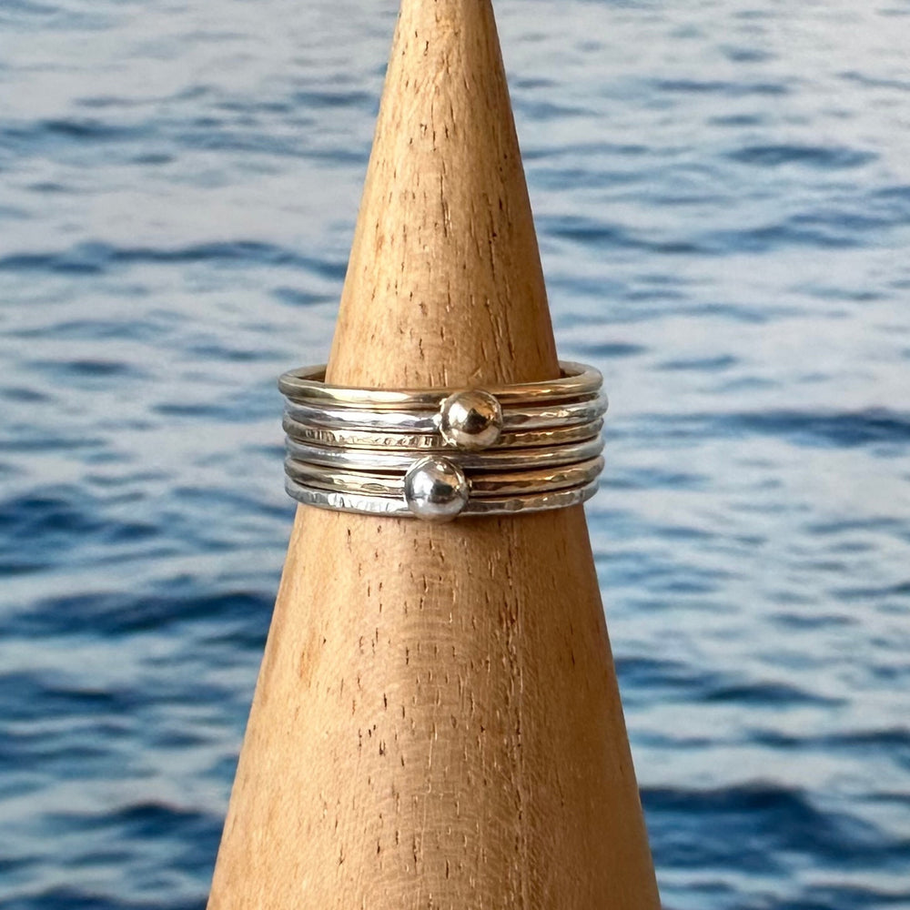 
                  
                    Set of Six Gold and Silver Skinny Stacking Rings, 9ct Gold, 925 Sterling Silver, Nugget Rings, Pebble Rings, Stacking Ring Set
                  
                